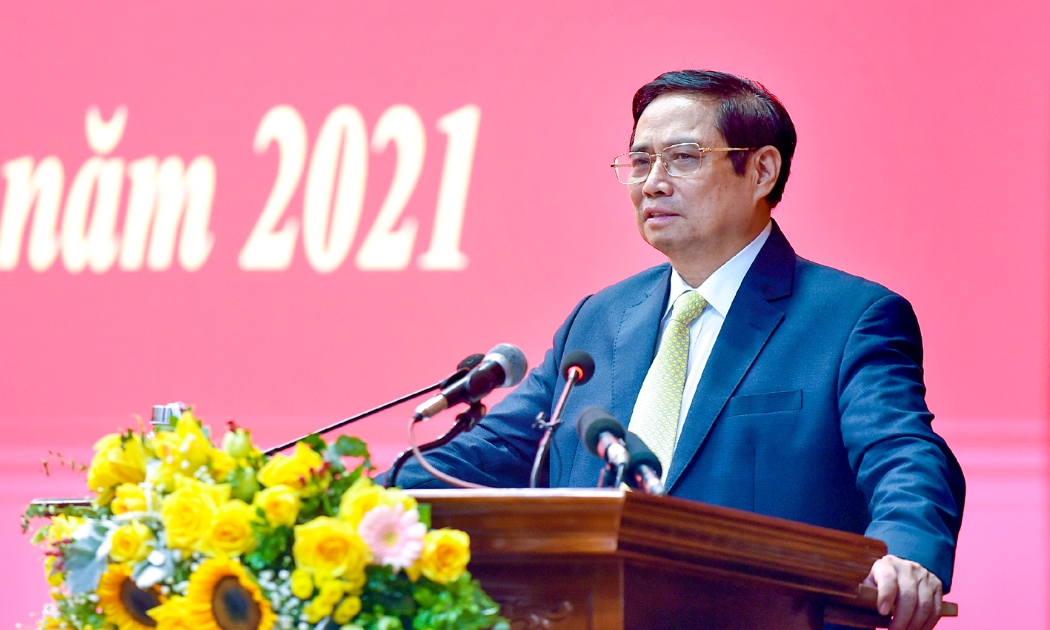 Thủ tướng Phạm Minh Chính phát biểu tại lễ khai giảng năm học 2021-2022 của Học viện Quốc phòng - Ảnh: VGP