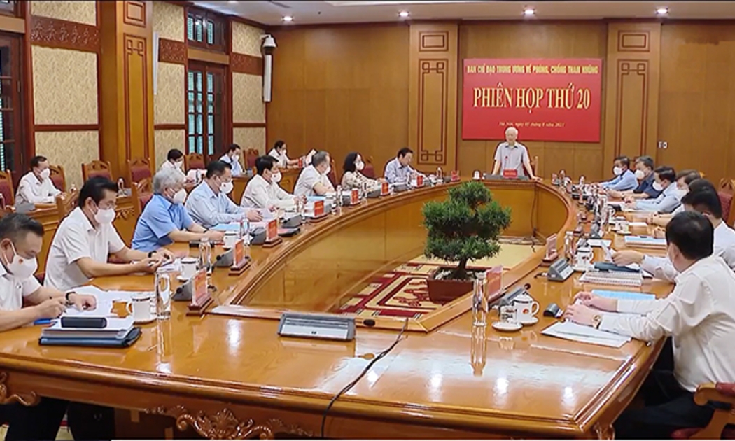 Ban Chỉ đạo Trung ương về phòng, chống tham nhũng họp phiên 20 ngày 5/8/2021. Ảnh: VGP