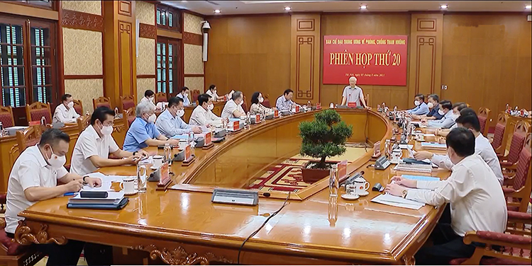 Ban Chỉ đạo Trung ương về phòng, chống tham nhũng họp phiên 20 ngày 5/8/2021. Ảnh: VGP