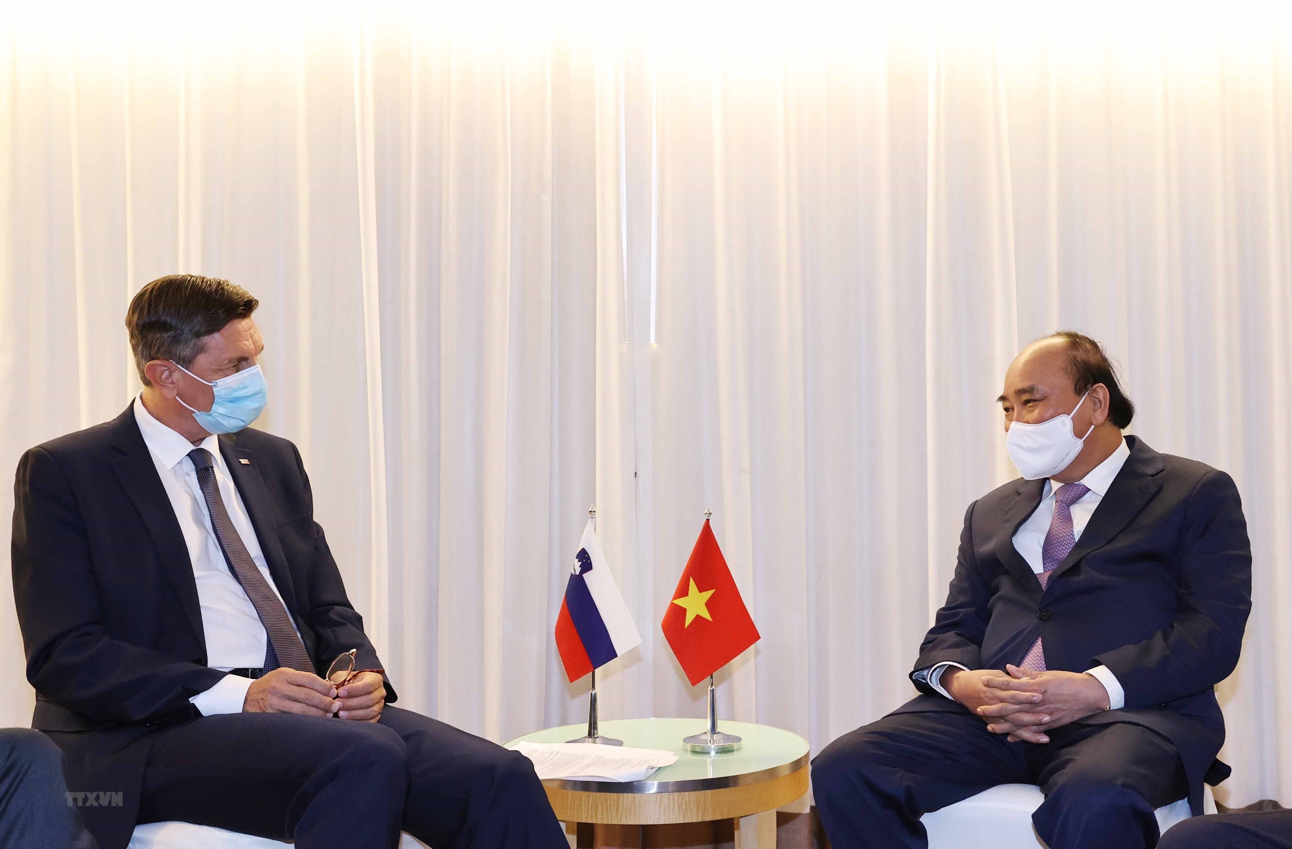Chủ tịch nước Nguyễn Xuân Phúc vàTổng thống Slovenia Borut Pahour - Ảnh: TTXVN
