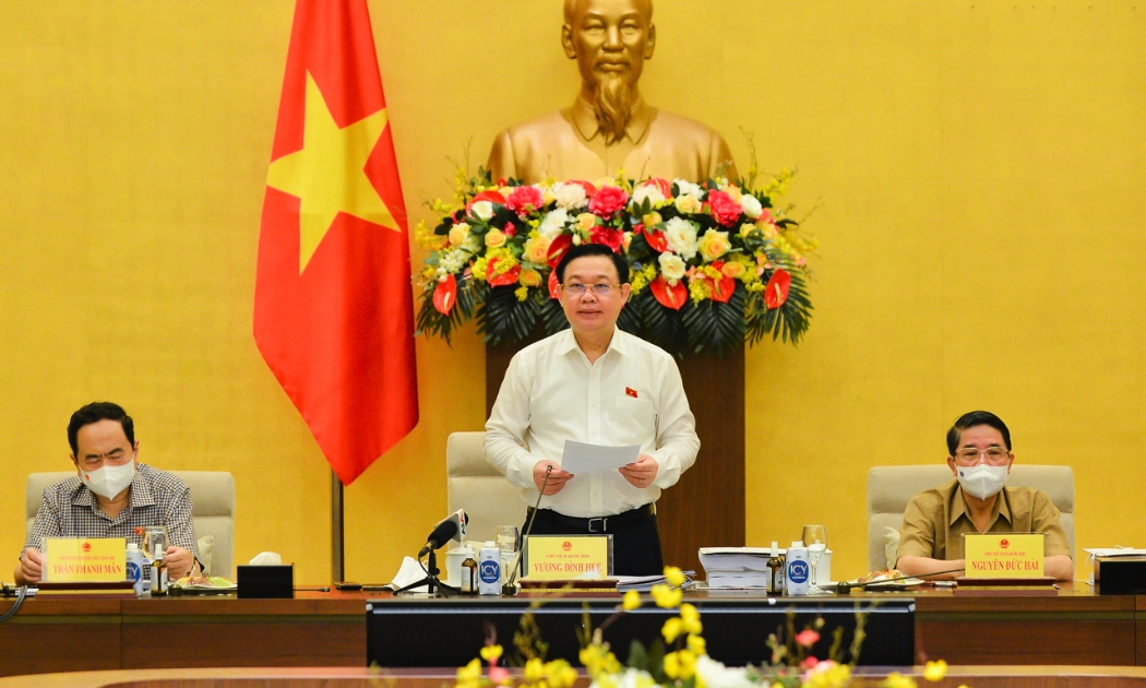 Chủ tịch Quốc hội Vương Đình Huệ phát biểu tại buổi làm việc - Ảnh: Quochoi.vn