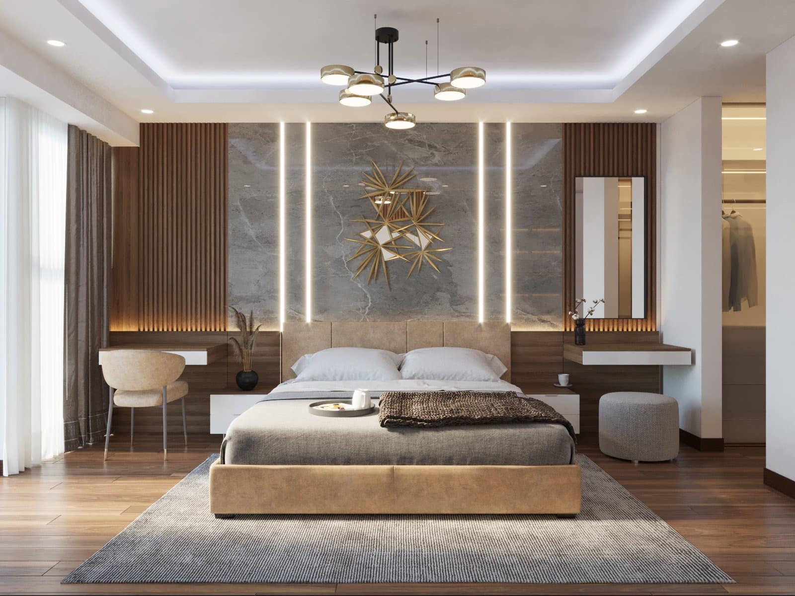 Căn hộ 3 phòng ngủ với thiết kế cửa kính lớn giúp đón trọn ánh sáng tự nhiên.
