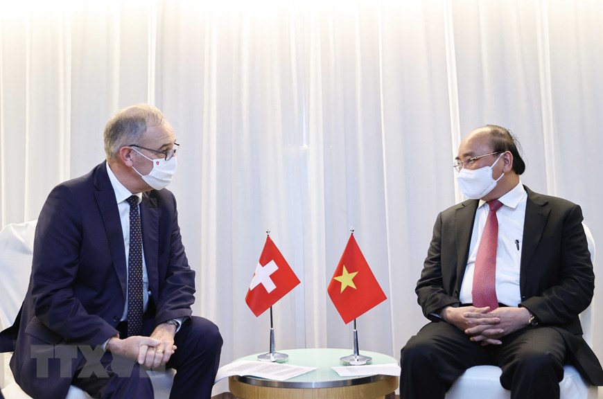 Chủ tịch nước Nguyễn Xu&acirc;n Ph&uacute;c tiếp&nbsp;Tổng thống Thụy Sỹ Guy Parmelin - Ảnh: TTXVN