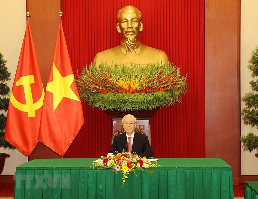 Tổng Bí thư Nguyễn Phú Trọng điện đàm với Tổng Bí thư, Chủ tịch nước Trung Quốc Tập Cận Bình - Ảnh: TTXVN