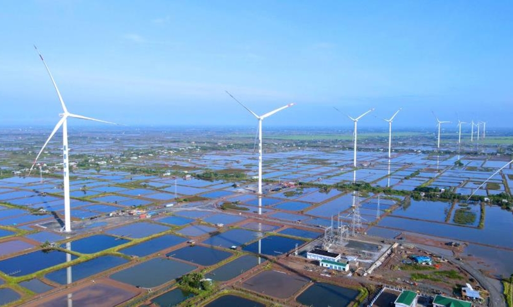 Toàn cảnh dự án Điện gió Kosy Bạc Liêu nhìn từ trên cao.