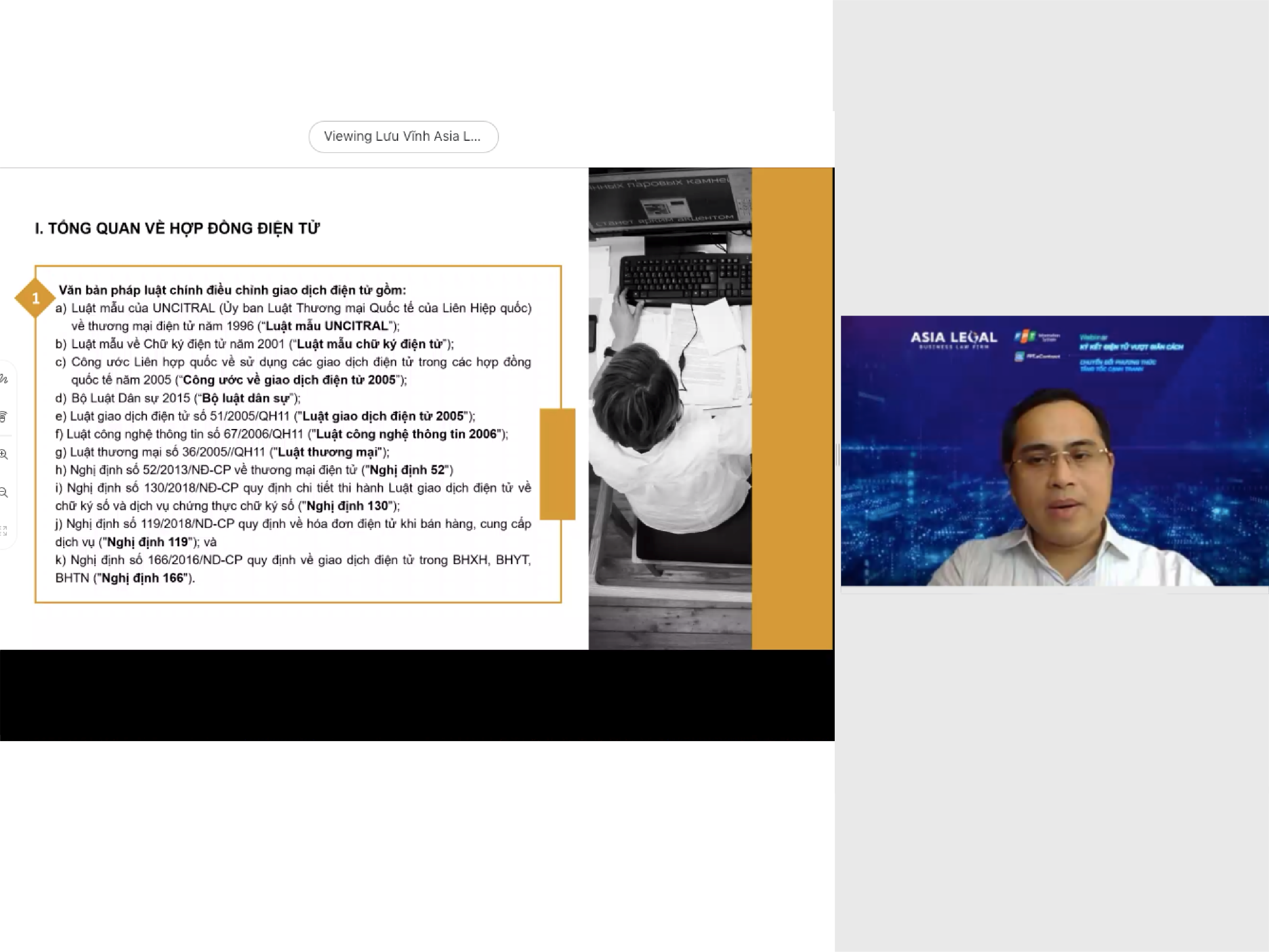 Ông Lưu Xuân Vĩnh, Luật sư Điều hành, Công ty Luật TNHH Asia Legal chia sẻ tại webinar Ký kết vượt giãn cách.