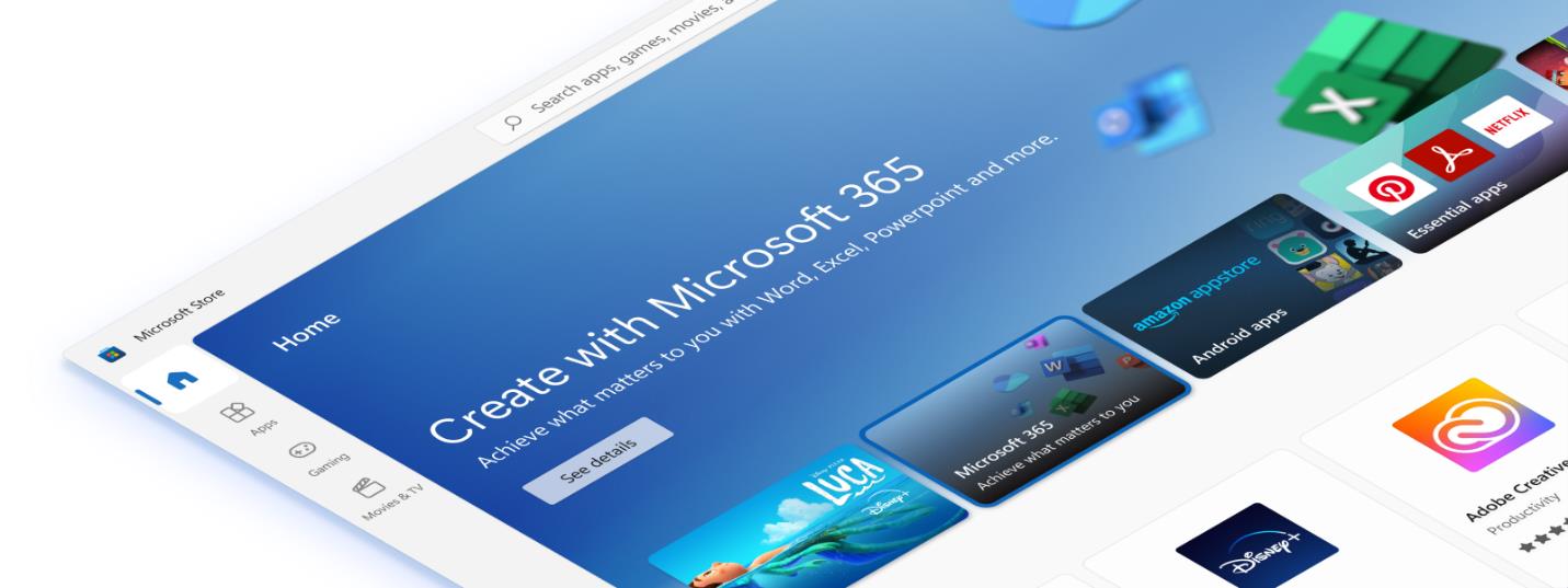 Phần tiêu điểm mới của cửa hàng Microsoft Store trên trang chủ.