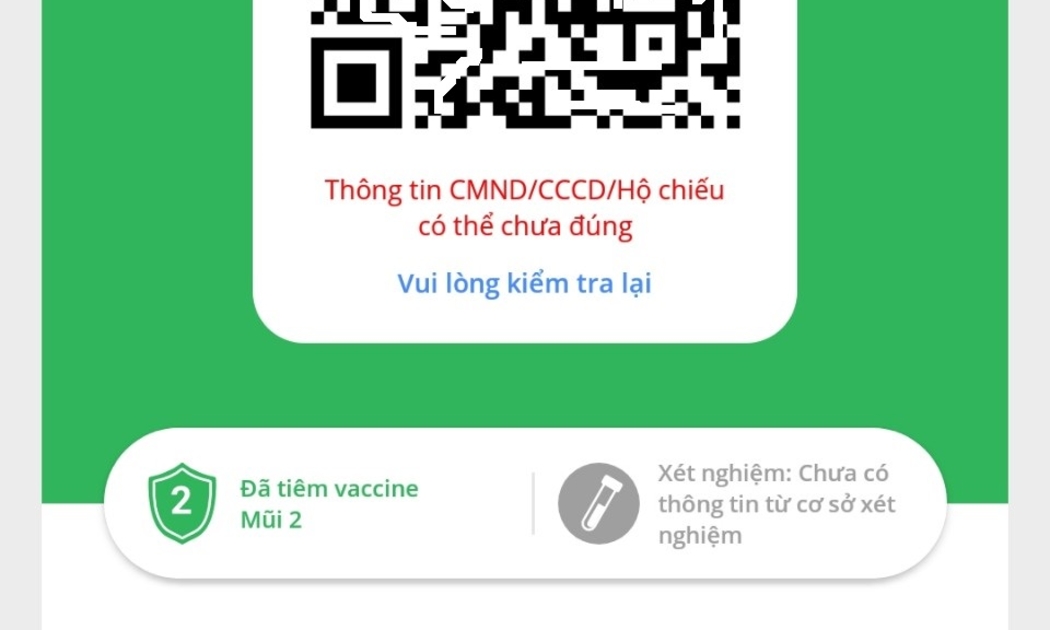 “Thông tin CMND/CCCD/Hộ chiếu có thể chưa đúng. Vui lòng kiểm tra lại” nhưng vẫn lên thẻ Xanh như thường.