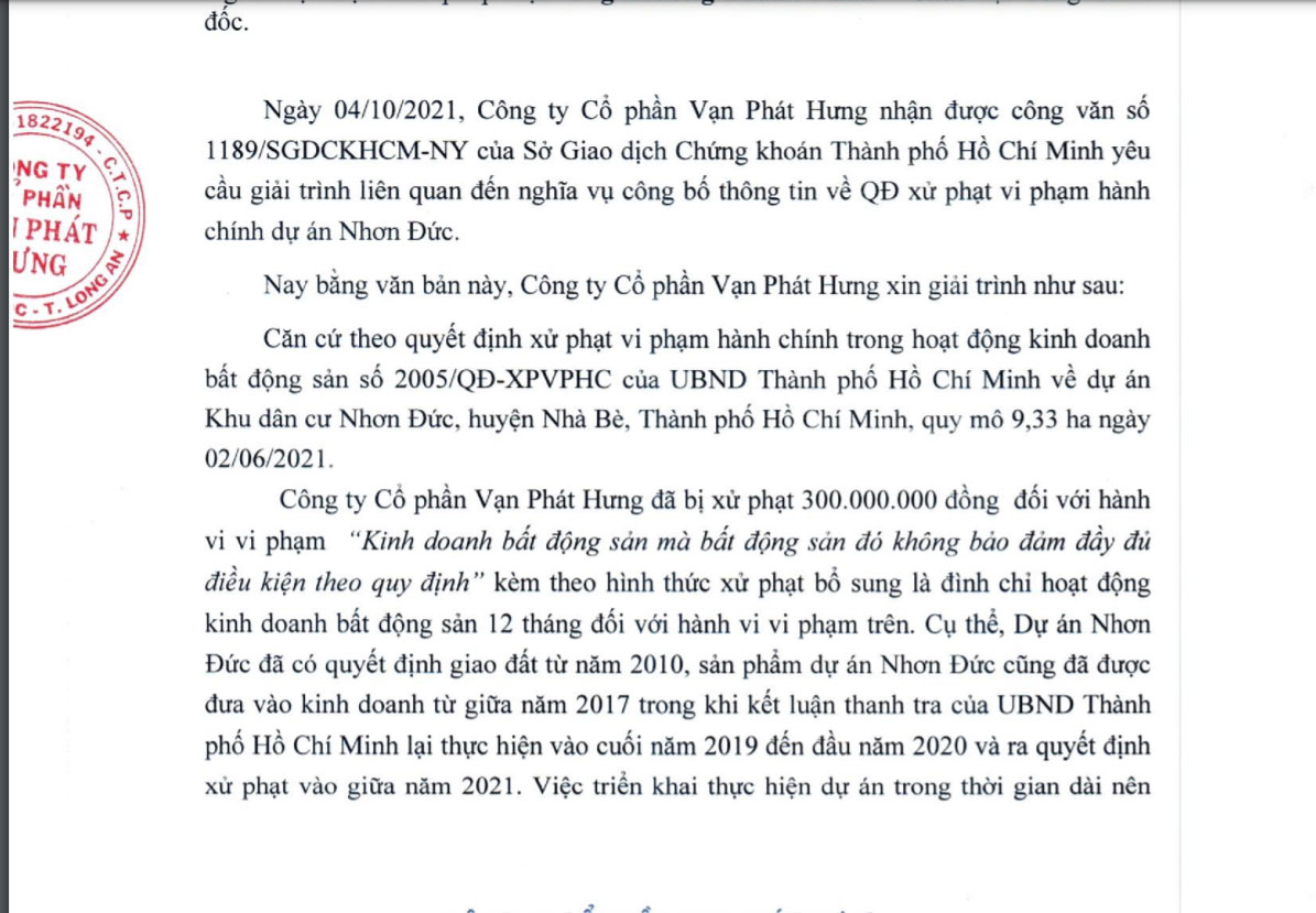 Phần giải trình của VPH