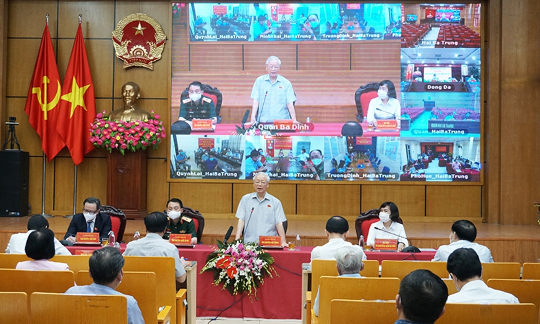 Tổng Bí thư Nguyễn Phú Trọng tại buổi tiếp xúc cử tri ở Hà Nội sáng nay - Ảnh: Quochoi.vn