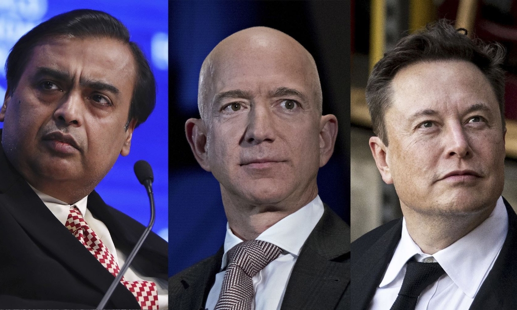 Từ trái qua: Mukesh Ambani, Jeff Bezos và Elon Musk - Ảnh: Bloomberg.