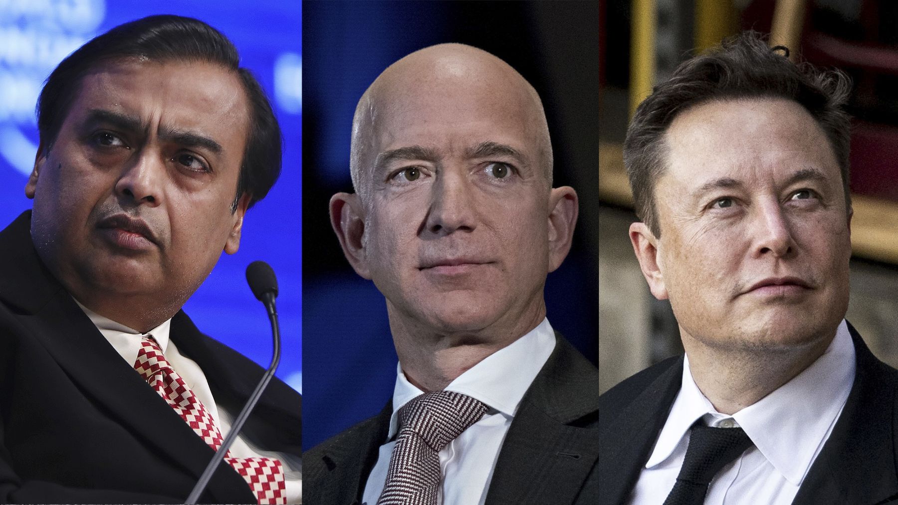 Từ trái qua: Mukesh Ambani, Jeff Bezos và Elon Musk - Ảnh: Bloomberg.