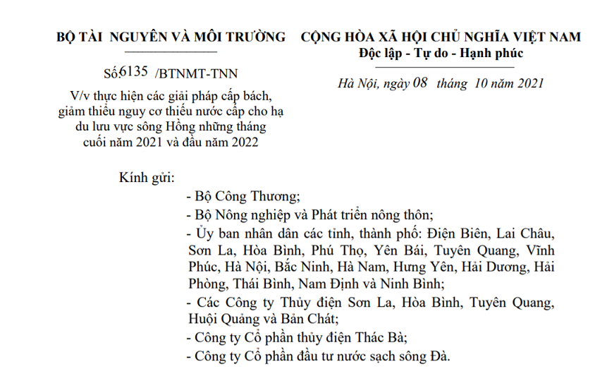 Trích văn bản của Bộ Tài nguyên Môi trường.