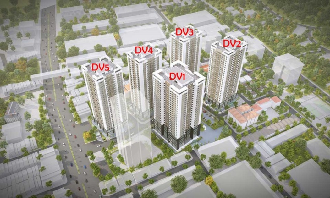 Phối cảnh toà căn hộ DV04 sắp ra mắt là trái tim của dự án Rose Town.