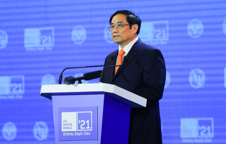 Thủ tướng Chính phủ Phạm Minh Chính phát biểu khai mạc sự kiện ITU Digital World 2021.