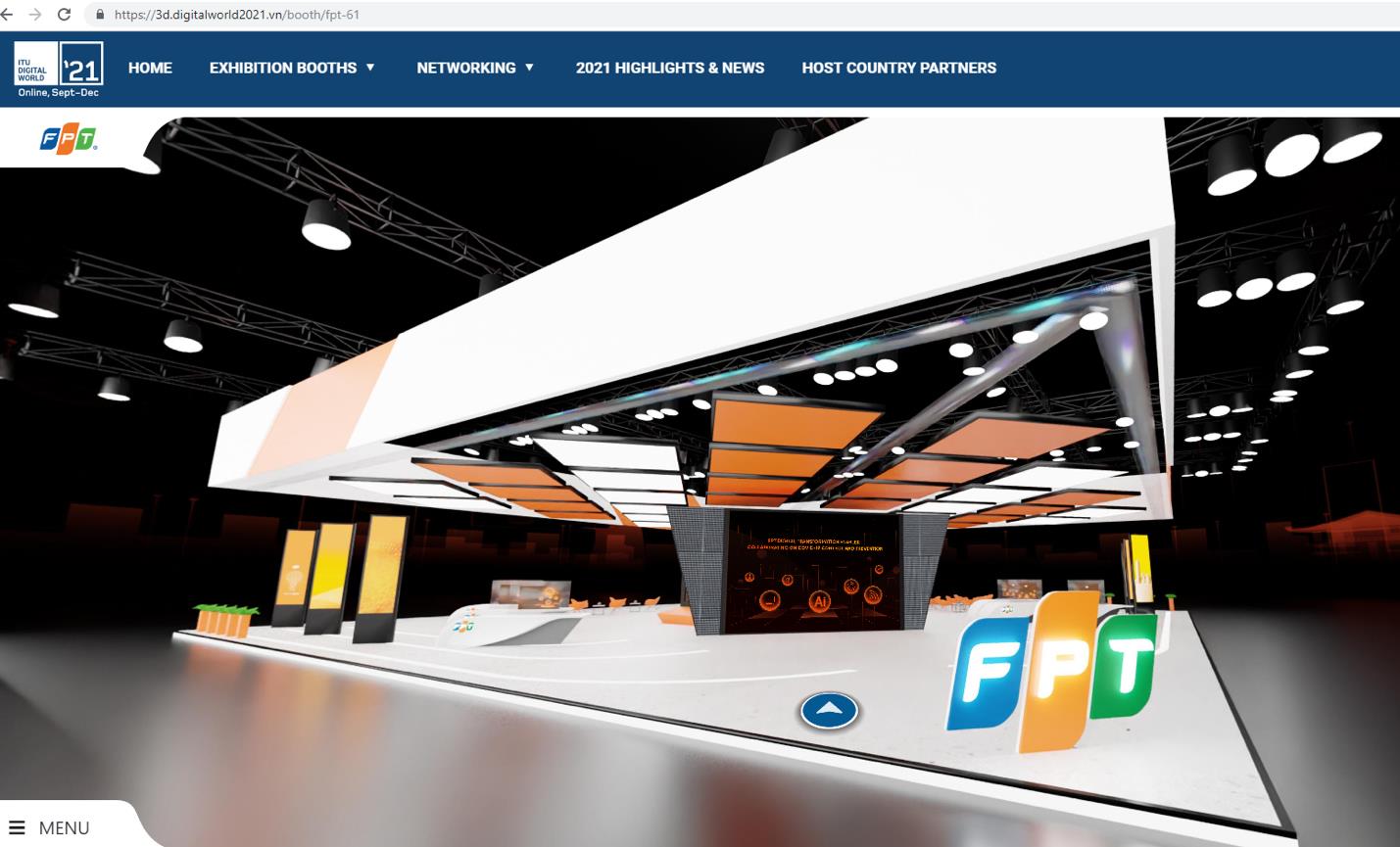 Gian h&agrave;ng giới thiệu dịch vụ, giải ph&aacute;p, nền tảng c&ocirc;ng nghệ của FPT tại Triển l&atilde;m trực tuyến ITU Digital World 2021.