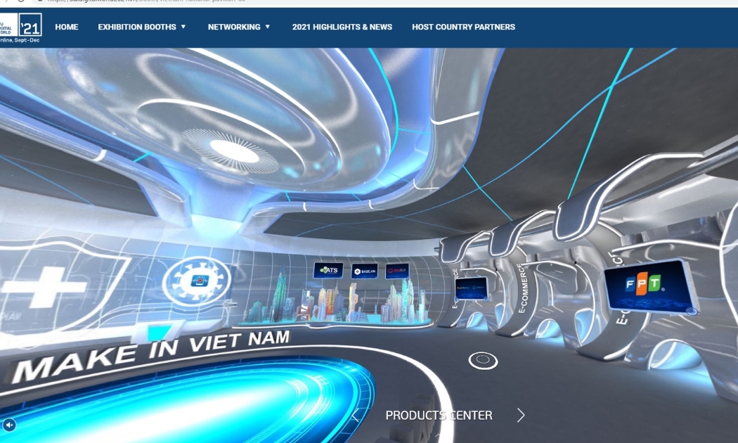 Gian hàng Quốc gia Việt Nam giới thiệu các sản phẩm, giải pháp công nghệ Make in Viet Nam tại triển lãm trực tuyến ITU Digital 2021.