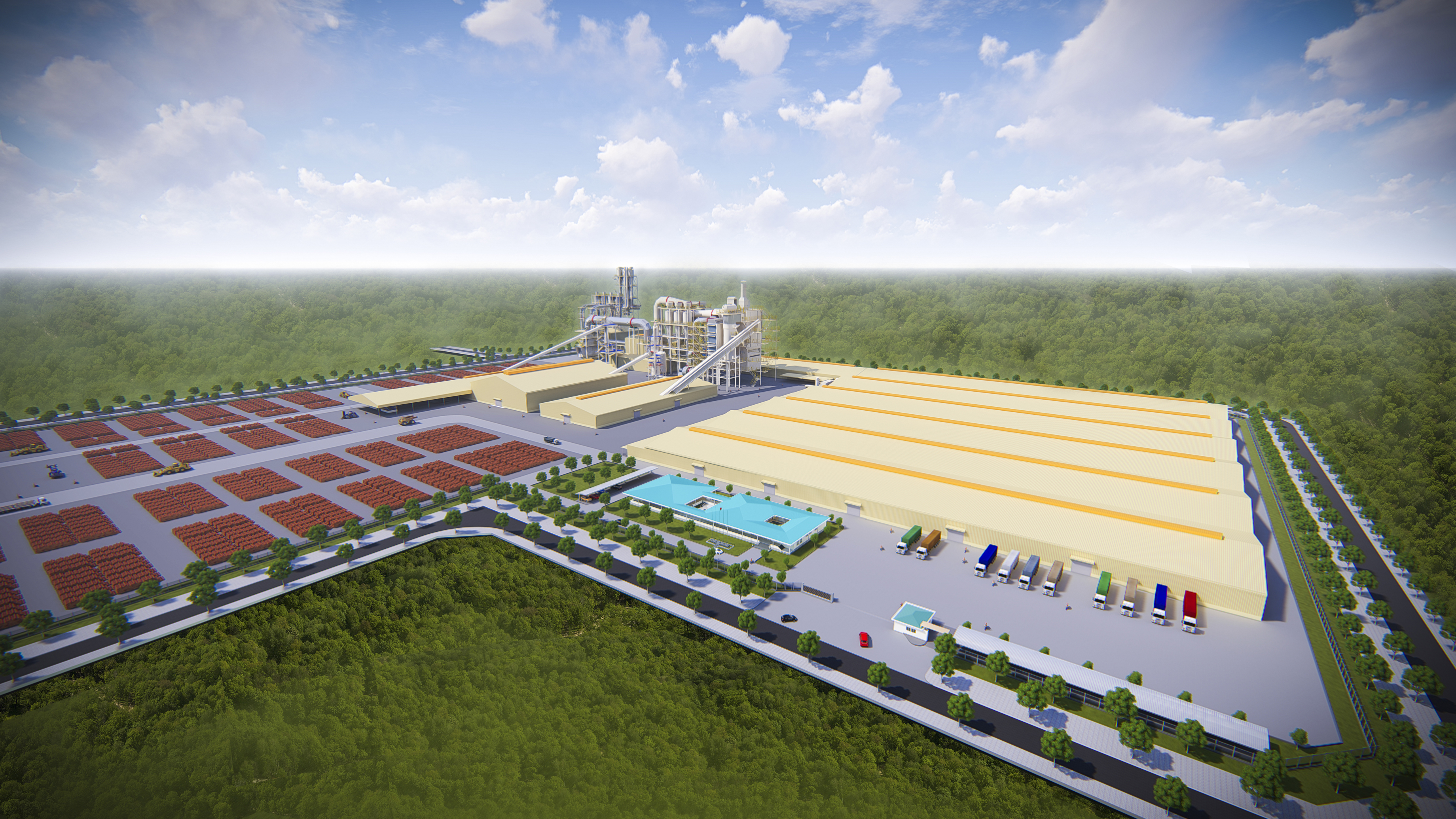 Phối cảnh nh&agrave; m&aacute;y MDF tại khu c&ocirc;ng nghiệp (KCN) Dầu Gi&acirc;y.