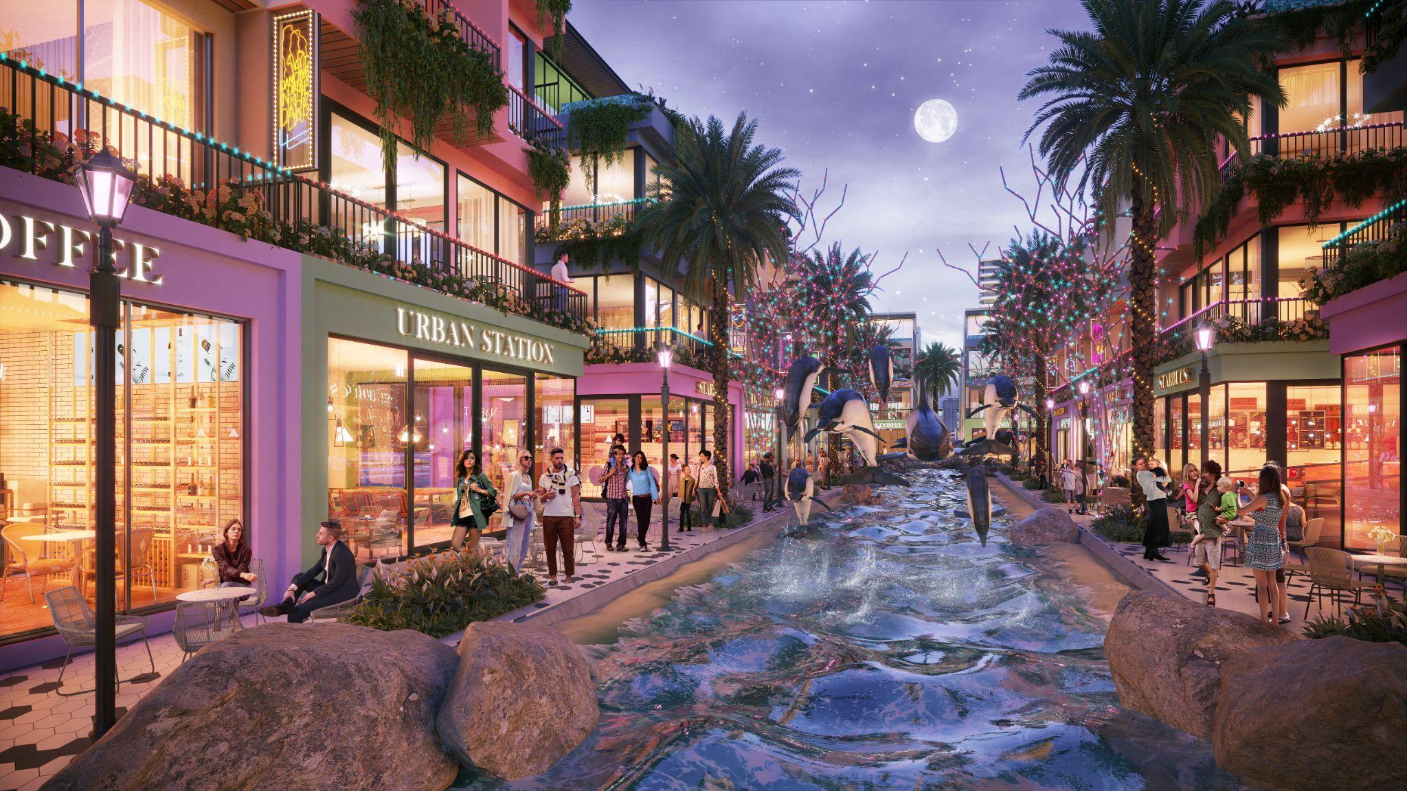 C&ocirc;ng nghệ Hologram 7D biến đường phố th&agrave;nh d&ograve;ng s&ocirc;ng với đ&agrave;n c&aacute; heo đang bơi lội. Ảnh: Flamingo.