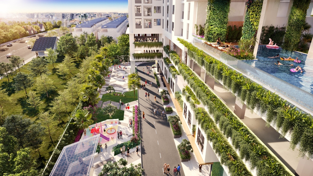 Không gian sống nhiều mảng xanh luôn được cư dân săn đón. Ảnh: Hưng Thịnh Land.