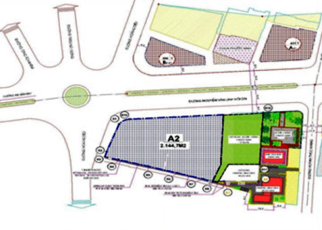 Sơ đồ quy hoạch khu đất A2 để k&ecirc;u gọi đầu tư b&atilde;i đỗ xe th&ocirc;ng minh kết hợp dịch vụ phục vụ kh&aacute;ch du lịch ở g&oacute;c tuyến đường Nguyễn Văn Linh- Ho&agrave;ng Diệu (Nguồn: Sở T&agrave;i nguy&ecirc;n v&agrave; M&ocirc;i trường)