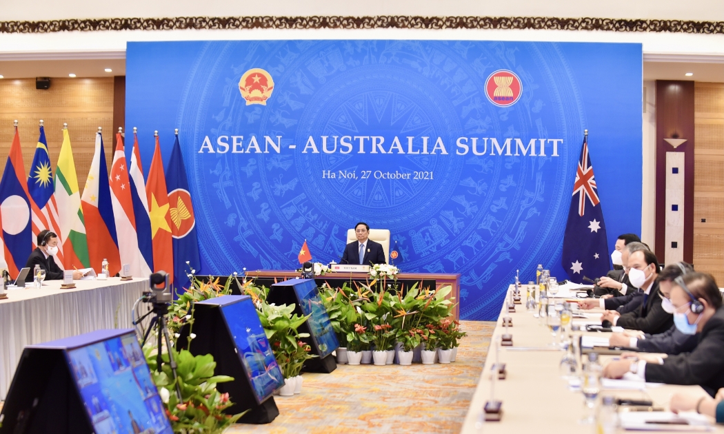 Thru tướng Phạm Minh Chính dự Hội nghị trực tuyến Cấp cao ASEAN - Australia - Ảnh: VGP