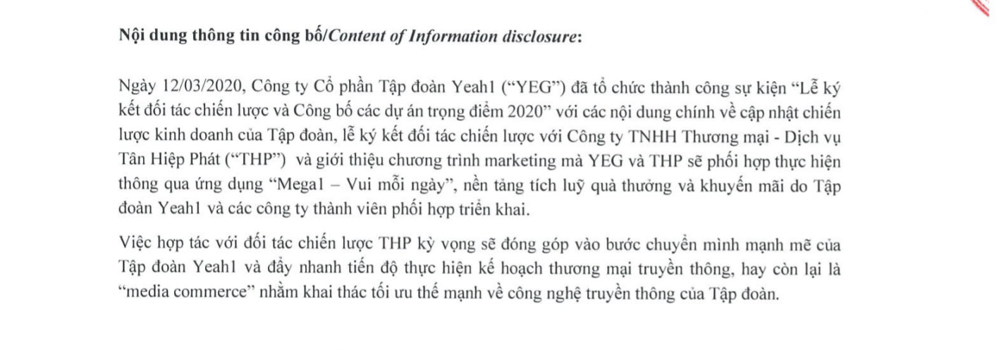 Yeah1 th&ocirc;ng b&aacute;o Lễ k&yacute; kết đối t&aacute;c chiến lược v&agrave; c&ocirc;ng bố c&aacute;c dự &aacute;n trọng điểm 2020