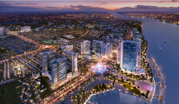 Phối cảnh trục thương mại dự &aacute;n Izumi City nh&igrave;n từ tr&ecirc;n cao.