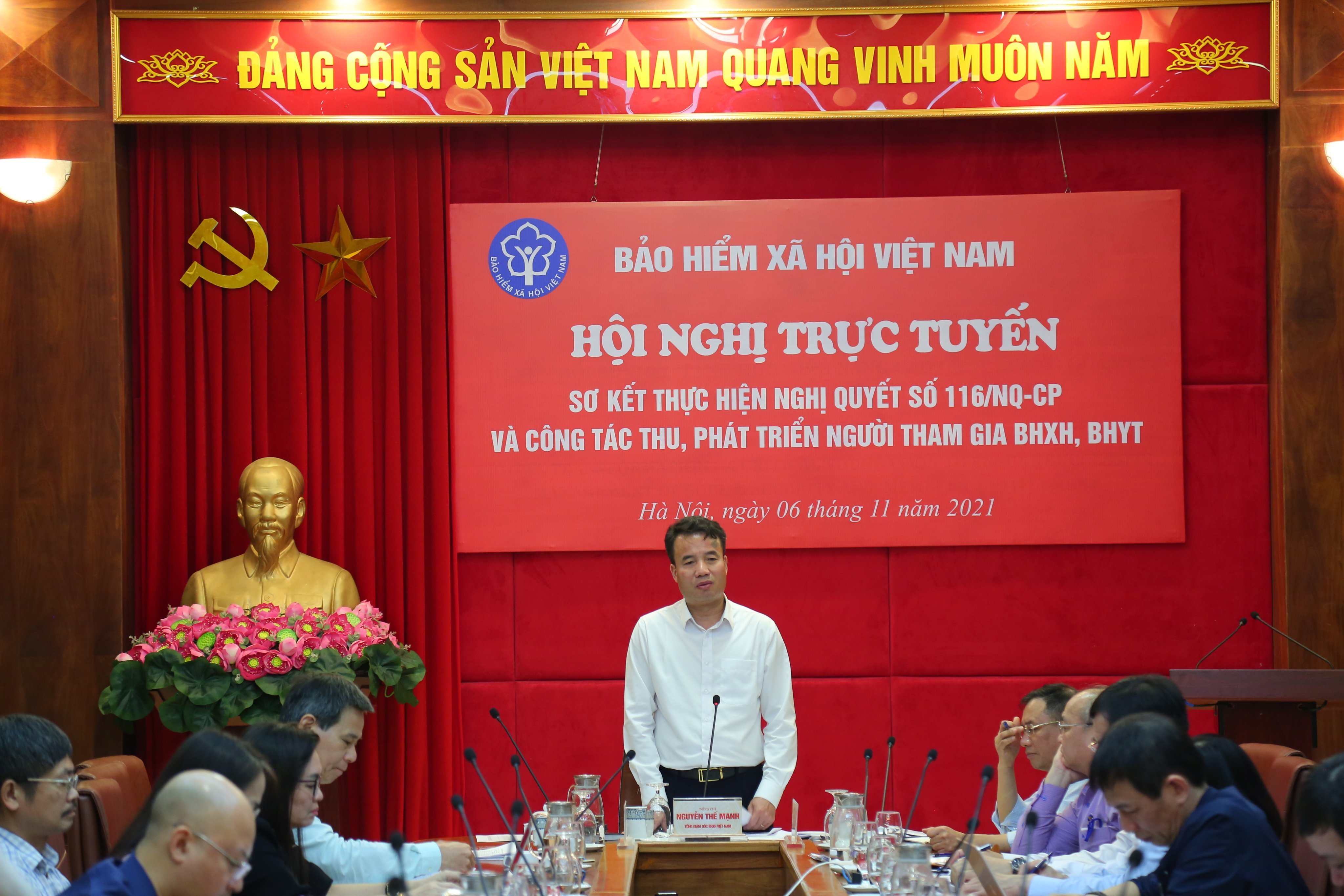 Tổng Giám đốc Bảo hiểm xã hội Việt Nam Nguyễn Thế Mạnh chủ trì hội nghị. Ảnh - BHXH Việt Nam. 