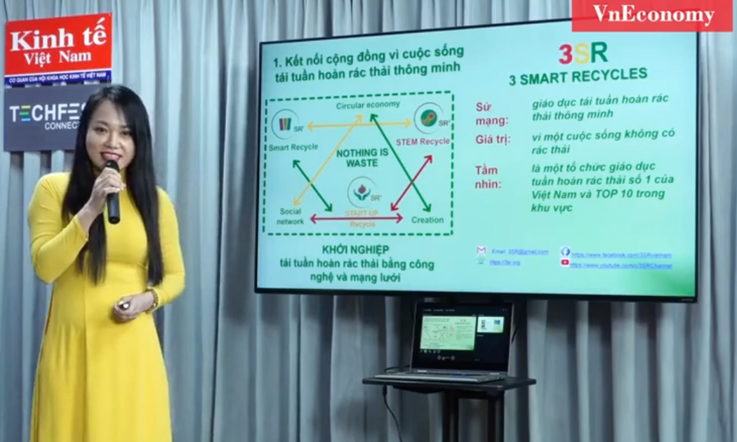TS. Bùi Thị Thanh Hương, Giám đốc Trung tâm nghiên cứu ứng dụng khoa học giáo dục trong phần pitching, giới thiệu dự án 3SR.
