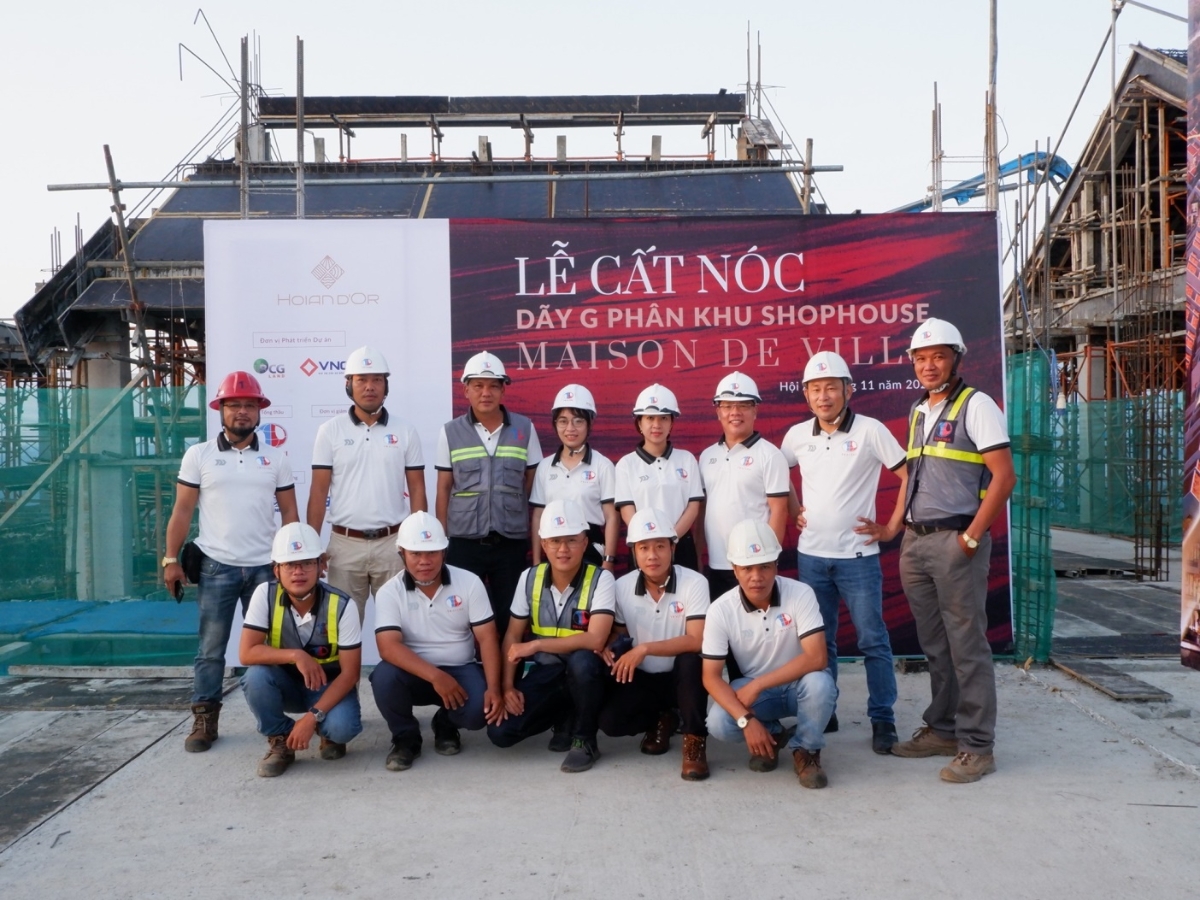 Dấu mốc cất n&oacute;c d&atilde;y G shophouse Maison de Ville l&agrave; minh chứng r&otilde; r&agrave;ng nhất cho cam kết của chủ đầu tư.