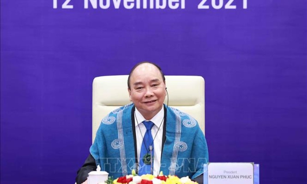 Chủ tịch nước Nguyễn Xuân Phúc tham dự hội nghị các nhà lãnh đạo kinh tế APEC lần thứ 28 được tổ chức theo hình thức trực tuyến - Ảnh: TTXVN
