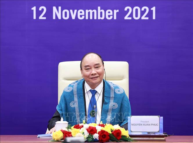 Chủ tịch nước Nguyễn Xuân Phúc tham dự hội nghị các nhà lãnh đạo kinh tế APEC lần thứ 28 được tổ chức theo hình thức trực tuyến - Ảnh: TTXVN