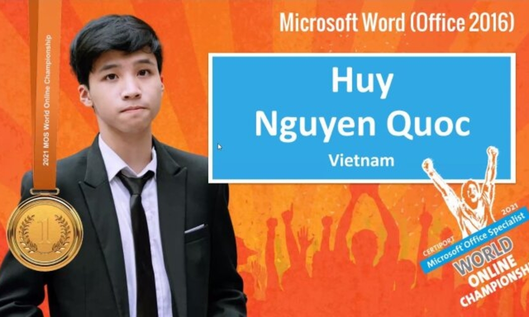 Thí sinh Nguyễn Quốc Huy vừa giành huy chương vàng tại cuộc thi Tin học văn phòng thế giới