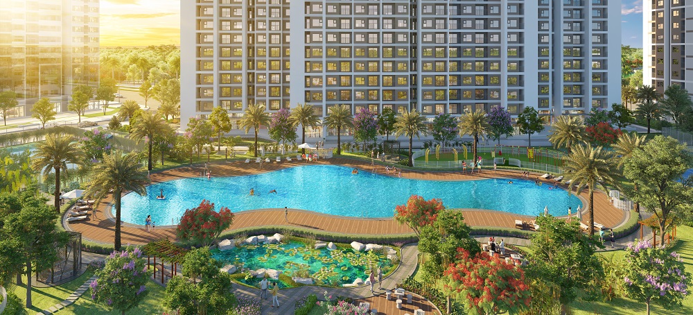 Bể bơi rộng 1.000m2 nội khu The Mirae Park.