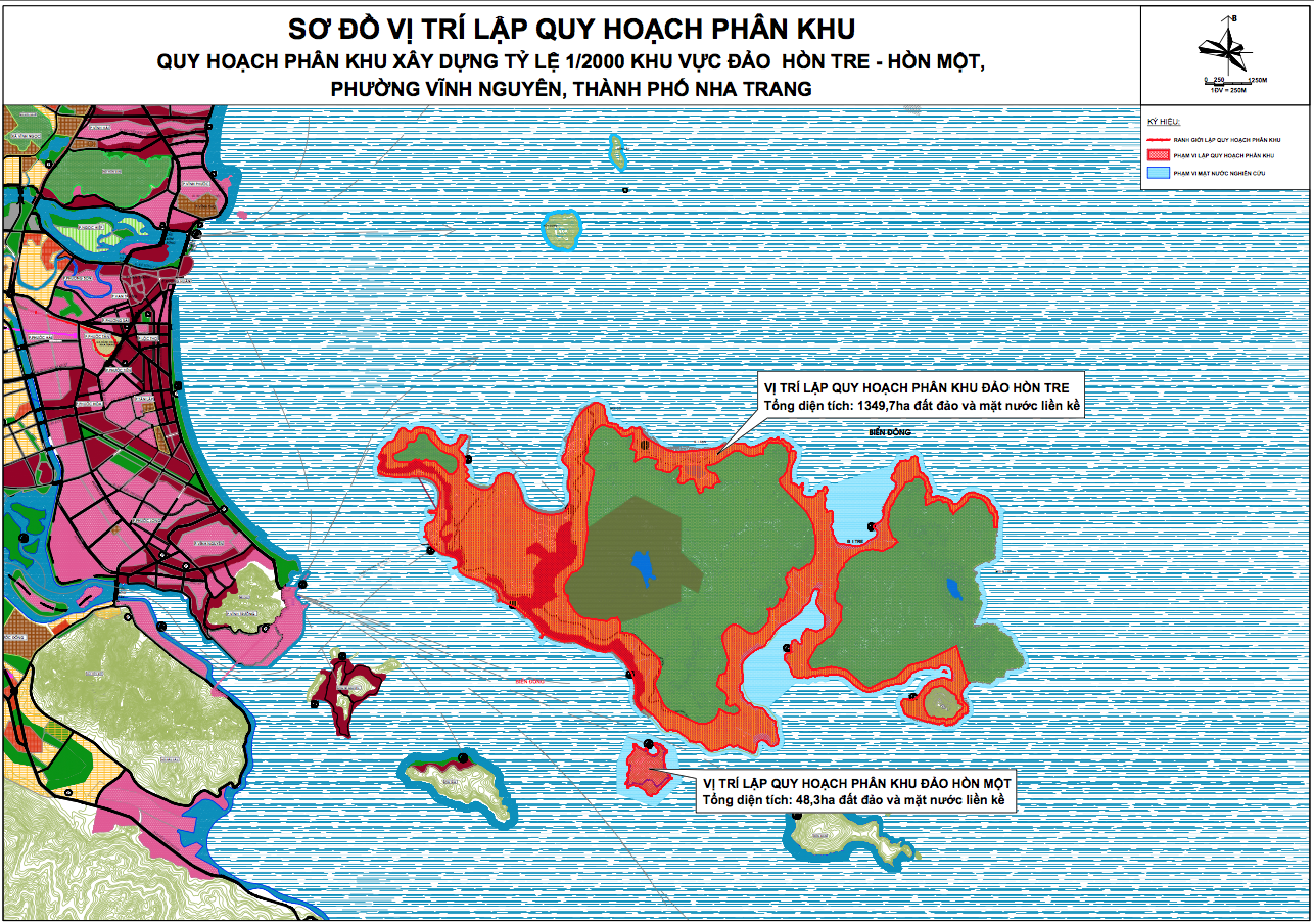 Sơ đồ vị tr&iacute; lập quy hoạch ph&acirc;n khu đảo H&ograve;n Tre - H&ograve;n Một - Nguồn: UBND TP. Nha Trang.