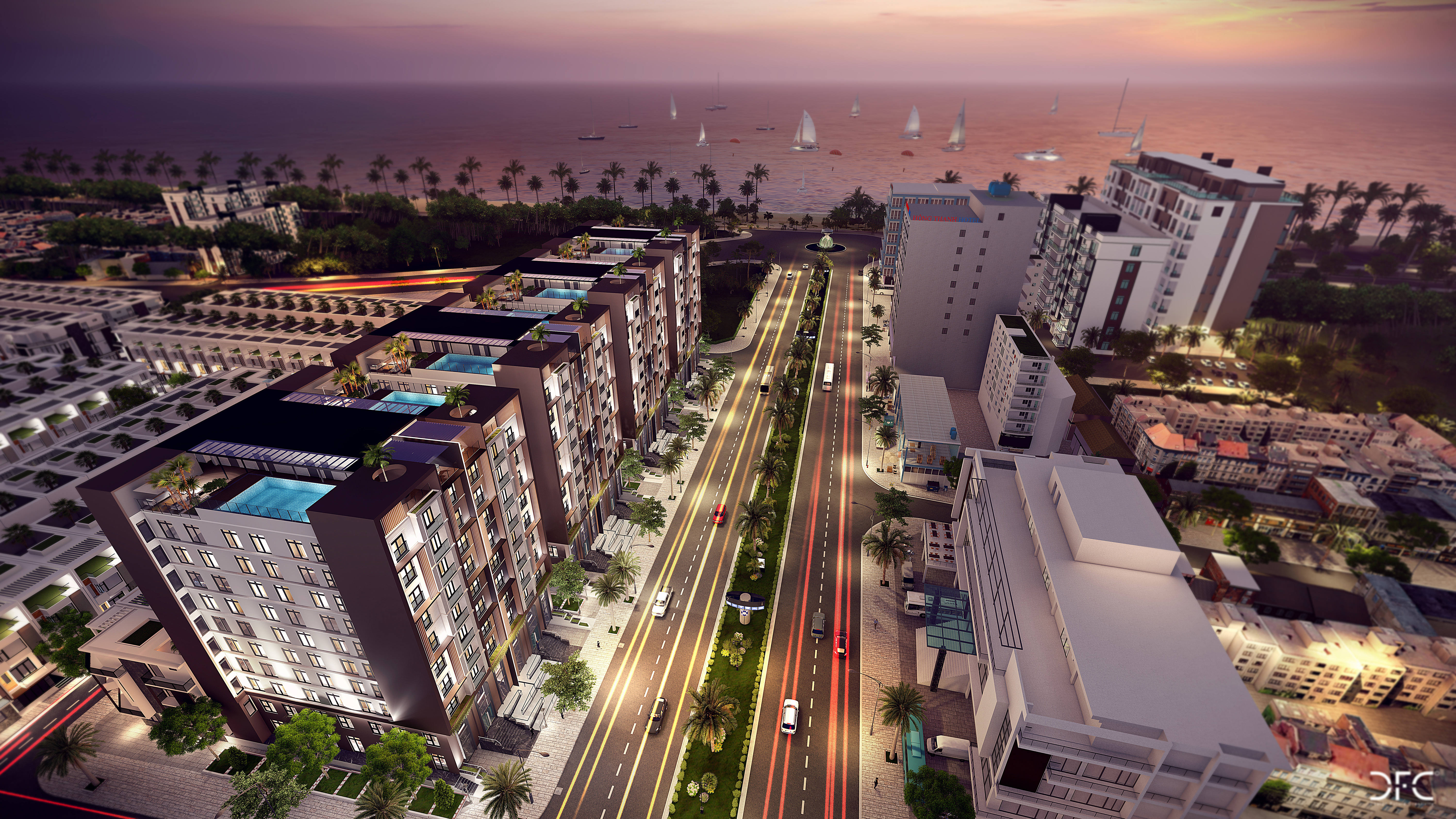 Dãy khách sạn Sky Hotel Sam Son sở hữu vị trí ngay sát mặt biển.
