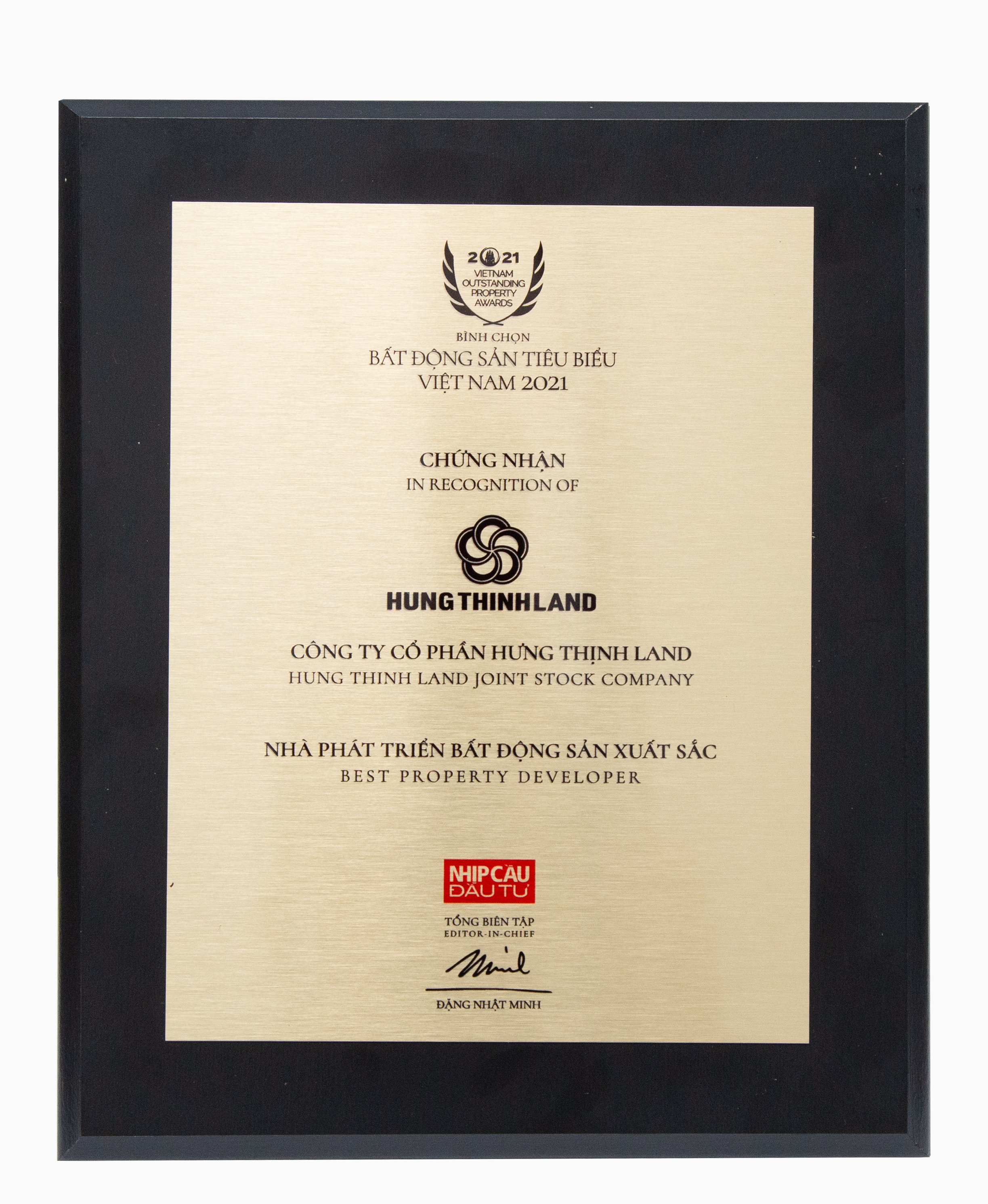 Chứng nhận giải thưởng &ldquo;Nh&agrave; ph&aacute;t triển Bất động sản xuất sắc 2021&rdquo; d&agrave;nh cho Hưng Thịnh Land.