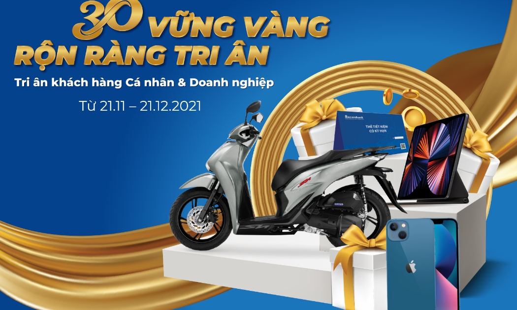 “Mưa” quà tặng giá trị từ Sacombank dành cho khách hàng nhân kỷ niệm 30 năm ngày thành lập.