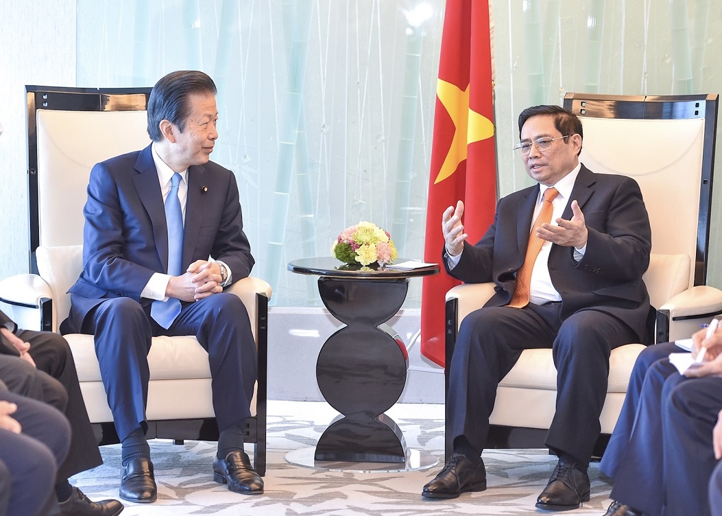 Thủ tướng Ch&iacute;nh phủ Phạm Minh Ch&iacute;nh tiếp Chủ tịch Đảng C&ocirc;ng Minh Yamaguchi Natsuo. Ảnh: VGP