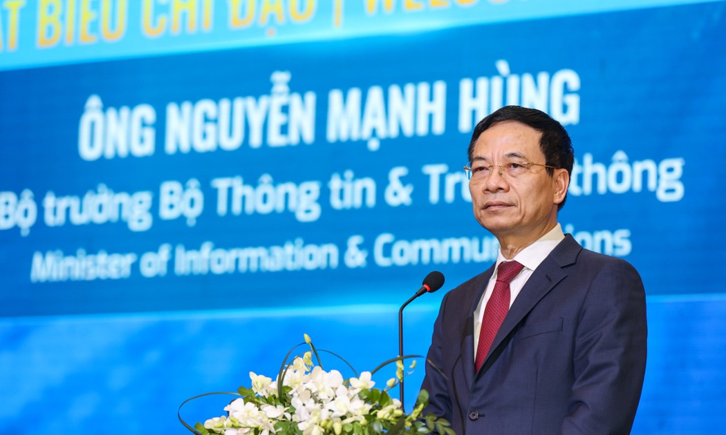 Bộ trưởng Nguyễn Mạnh Hùng phát biểu chỉ đạo tại Hội thảo và Triển lãm quốc tế Ngày An toàn thông tin Việt Nam năm 2021