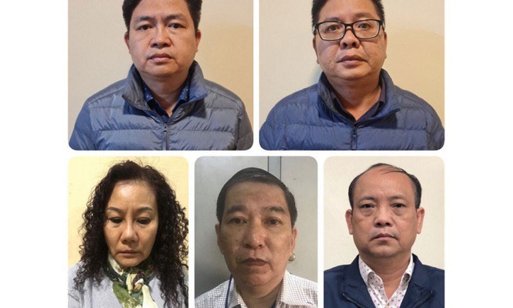 Các bị can từ trái sang phải: Nguyễn Vũ Bảo Hoàng; Nguyễn Ngọc Trường Chinh; Nguyễn Thị Bích Ngọc; Quan Minh Tuấn; Nguyễn Văn Lành.