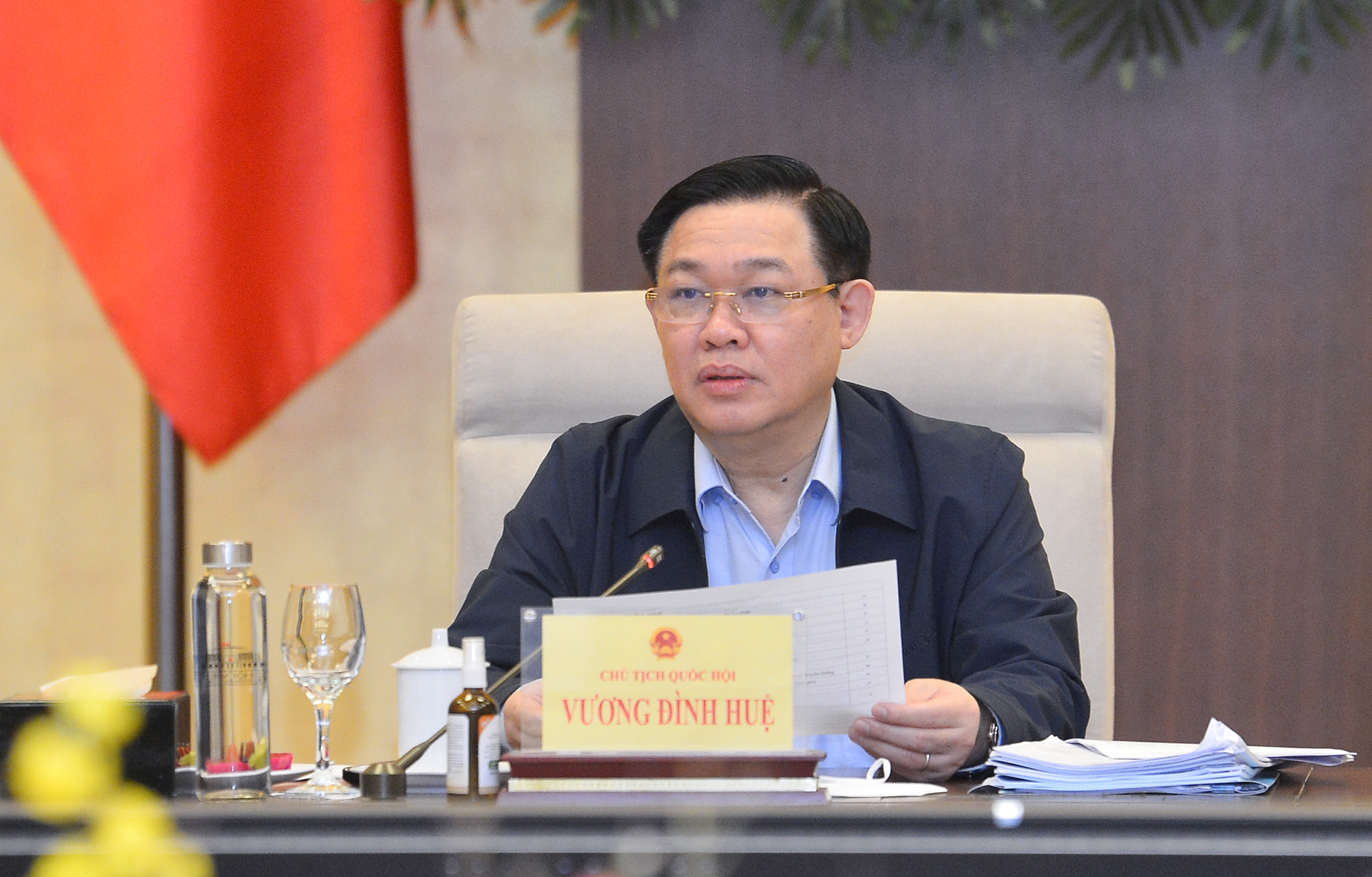 Chủ tịch Quốc hội Vương Đ&igrave;nh Huệ ph&aacute;t biểu tại buổi l&agrave;m việc - Ảnh: Quochoi.vn