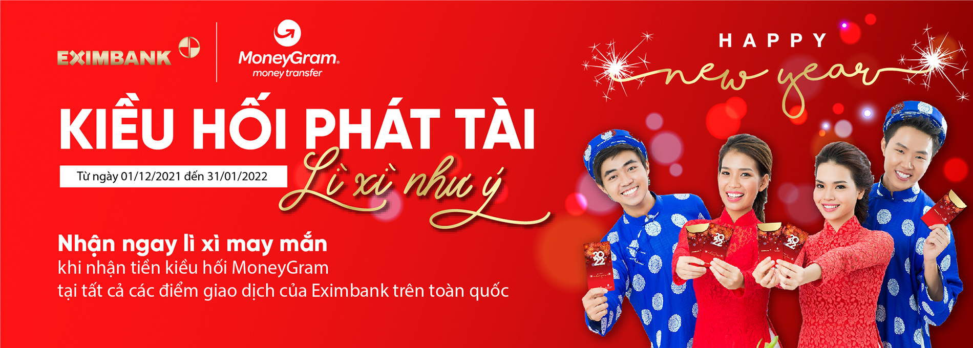 Niềm vui nhân đôi khách hàng nhận tiền kiều hối MoneyGram tại bất kỳ điểm giao dịch nào của Eximbank.