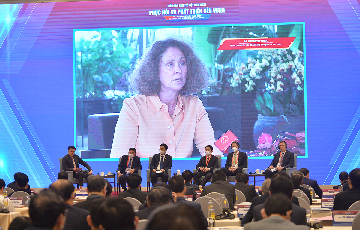 Bà Carolyn Turk - Giám đốc Quốc gia Ngân hàng Thế giới tại Việt Nam tham gia trực tuyến tại tọa đàm - Ảnh: Quochoi.vn