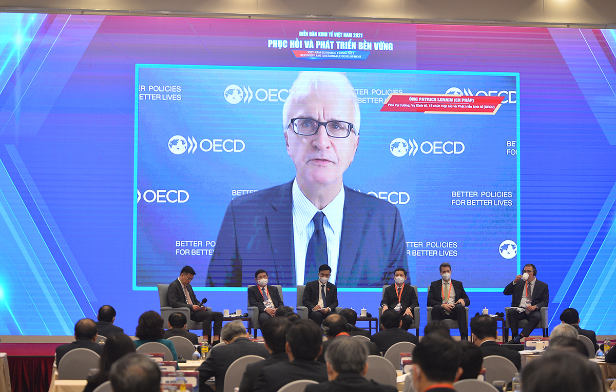 Ông Patrick Lenain - Phó Vụ trưởng, Vụ Kinh tế, Tổ chức Hợp tác và Phát triển kinh tế (OECD) phát biểu tại phiên thảo luận toàn thể - Ảnh: Quochoi.vn