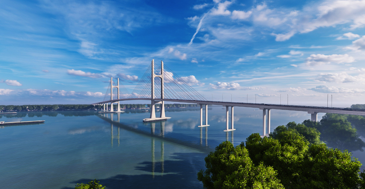Dự án cầu Rạch Miễu 2 sẽ được khởi công vào tháng 3/2022. Ảnh: Phối cảnh cầu Rạch Miễu 2 của Ban quản lý dự án Mỹ Thuận.