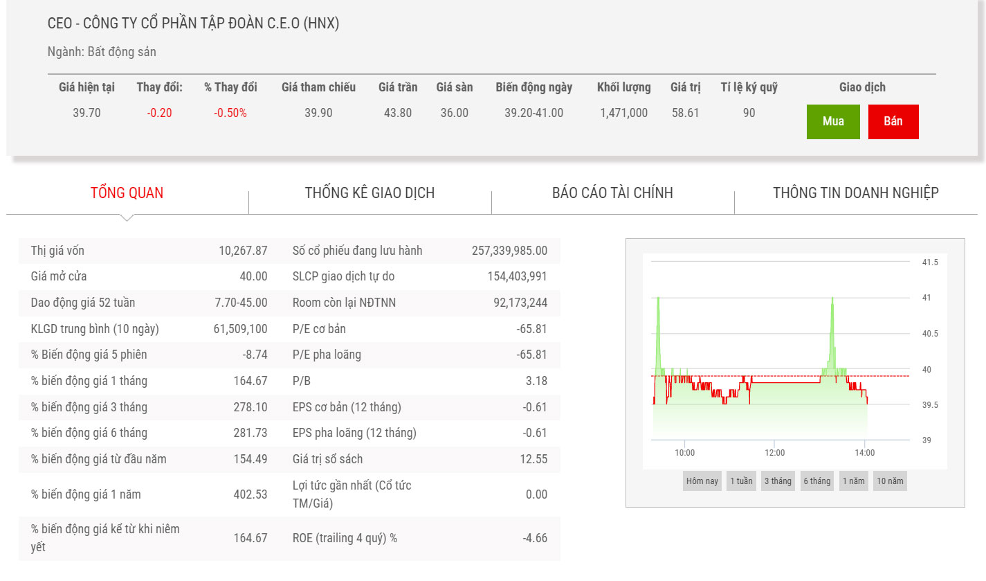 Biểu đồ điểm chỉ số CEO