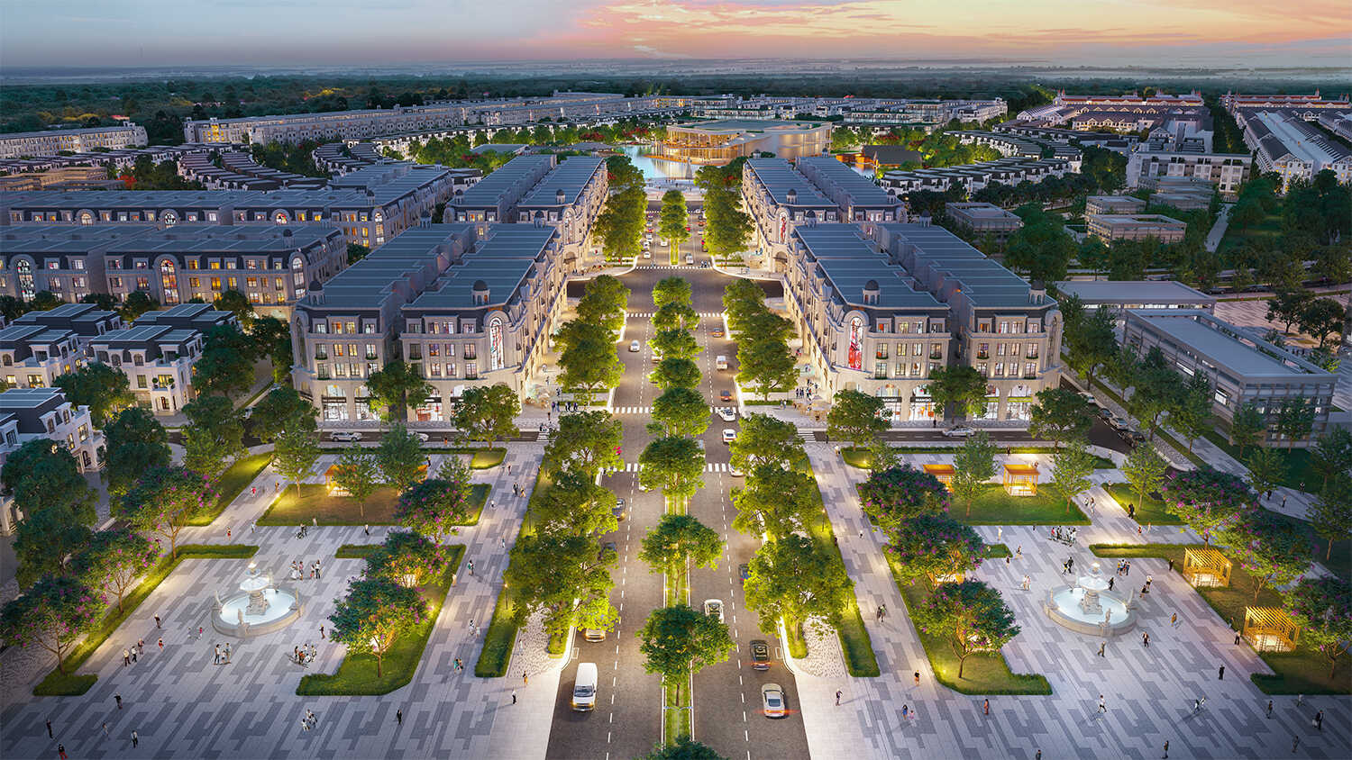 Phối cảnh tổng quan khu vực Shophouse tại dự án Hinode Royal Park.
