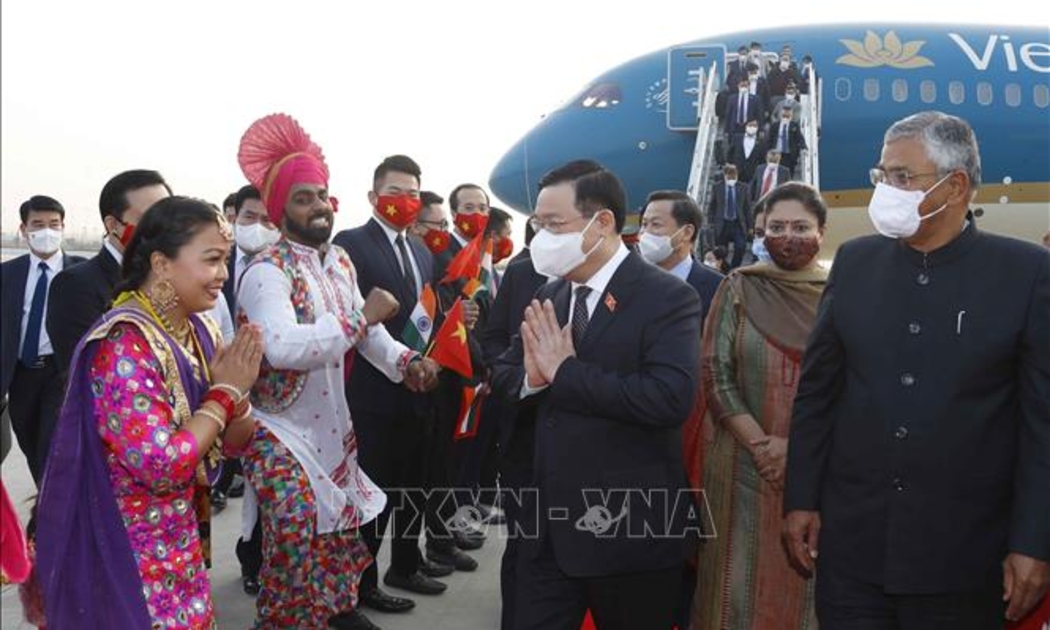 Lễ đón Chủ tịch Quốc hội Vương Đình Huệ tại sân bay quân sự Palam, New Delhi - Ảnh: TTXVN